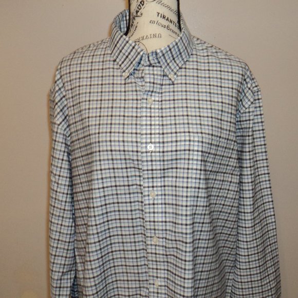 Lands End Mens 17 1/2 - 36  Shirt Plaid Tall Tailored Long Sleeve Supima Cotton - Picture 2 of 9